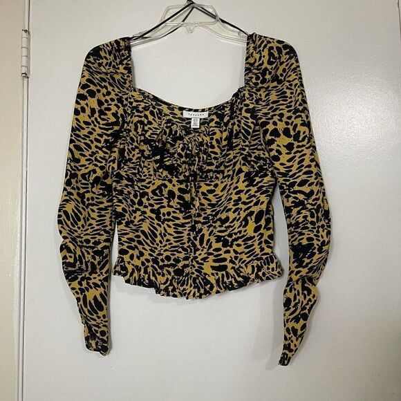 NEW! Topshop Yellow black dotted long sleeve top size US 6 - Picture 1 of 6